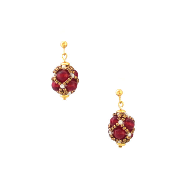 Red & Golden Renaissance Drop Garnet Earrings - Florence Buhler