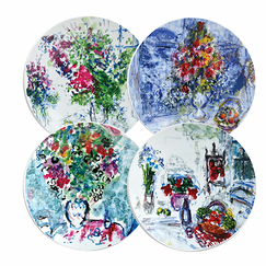 Set of 4 assorted plates 21 cm Marc Chagall - Bouquets of flowers - Bernardaud