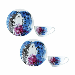 Coffret de 2 tasses et soucoupes thé 13 cl Marc Chagall - Les bouquets de fleurs - Bernardaud