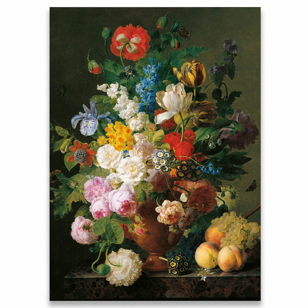 Jan Frans van Dael - Vase of Flowers, Grapes and Peaches Poster