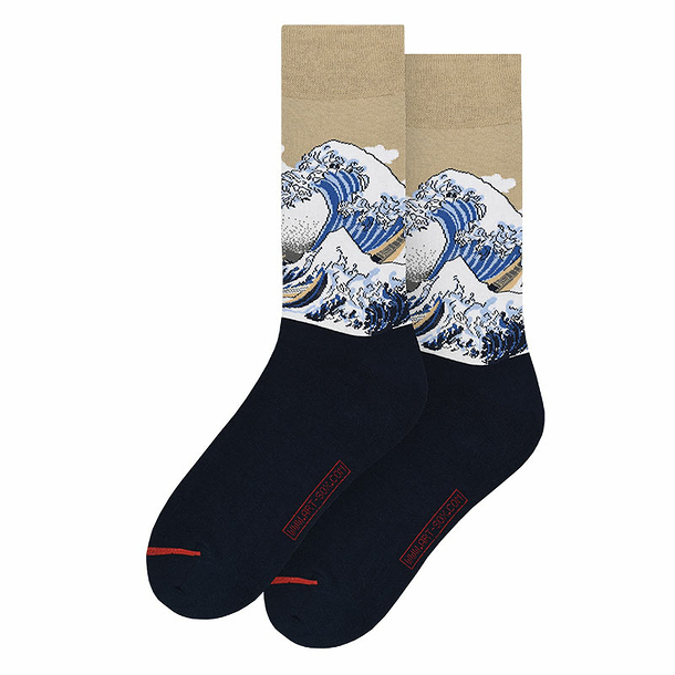 Katsushika Hokusai - Great Wave Socks - Beige