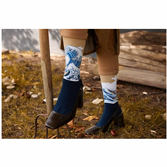 Katsushika Hokusai - Great Wave Socks - Beige