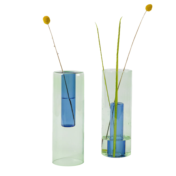 Large Reversible Vase Green/Blue - Block design