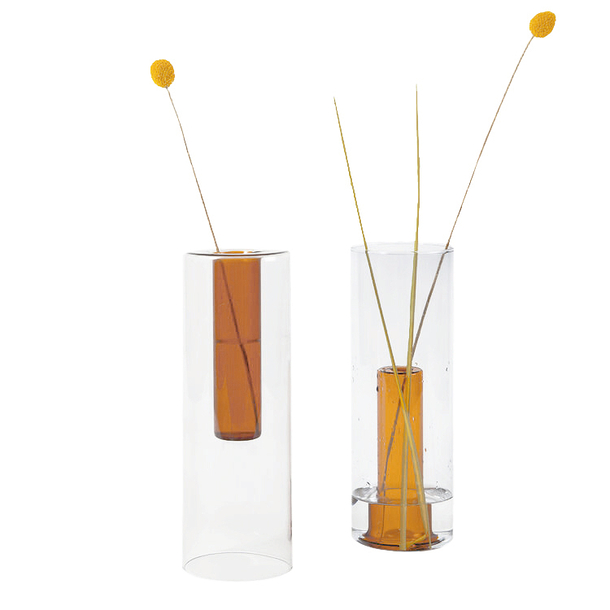 Large Reversible Vase Grey / orange - Block design