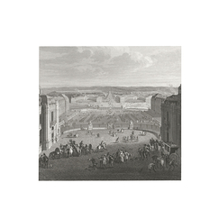 Versailles vers 1685. Grande cour et avant-cour du château, place d'Armes ; grande et petite écurie du roi