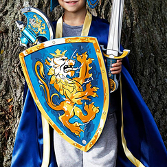 Épée de chevalier en mousse bleue avec emblème Lion doré