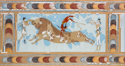 Reproduction de la fresque de l’Acrobate sur taureau Knossos