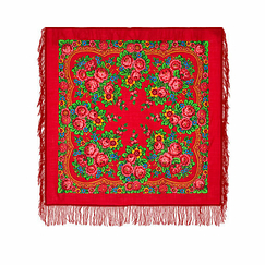 Châle en laine rouge Motifs de fleurs russes - 89 x 89 cm