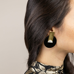 Boucles d'oreilles Art Déco en pierre et laque Disque - L'Indochineur