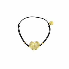 Black elastic bracelet with golden water lily