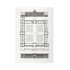 Engraving Plan, elevation and section of the Louvre - Louis-Pierre Baltard