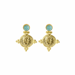 Earrings Roman Coin - Turquoise - Ottoman Hands