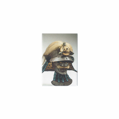 Magnet - Suji-bachi kabuto helmet with Wakizaka clan coat of arms and Menpo mask