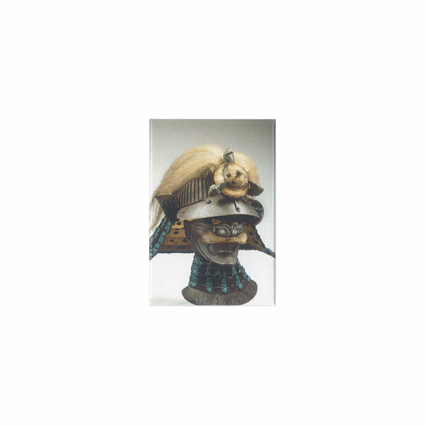 Magnet - Suji-bachi kabuto helmet with Wakizaka clan coat of arms and Menpo mask