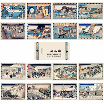 Lot de 16 cartes postales 14 x 20 cm - Hiroshige - Le trésor des vassaux fidèles
