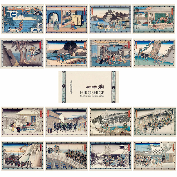Lot de 16 cartes postales 14 x 20 cm - Hiroshige - Le trésor des vassaux fidèles