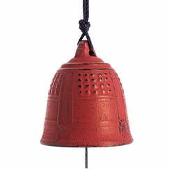 Cast Iron Bell Campana Feng Shui Furin Iwashu - Red