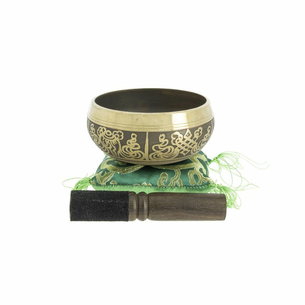Tibetan Singing Bowl with Symbols - Black 10 cm