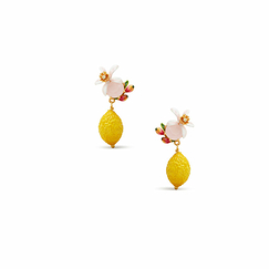 Boucles d'oreilles tiges citron, fleur et verre facetté - Mignon Citron - Les Néréides