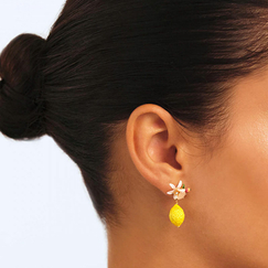 Lemon, flower and faceted glass post earrings - Les Néréides