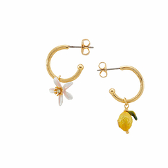 Lemon and lemon white blossom post hoop earrings - Les Néréides