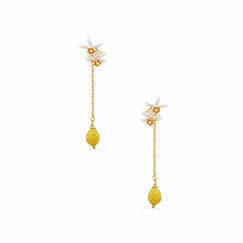 Lemon and lemon blossom dangling post earrings - Les Néréides