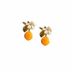 Orange and orange blossom stud earrings - Les Néréides