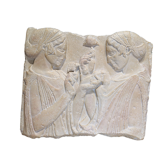 Fragment of a funerary stele, Exaltation with a flower