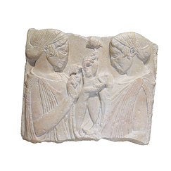 Fragment of a funerary stele, Exaltation with a flower