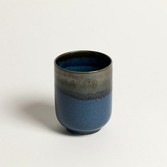 Blue enamel tea cup
