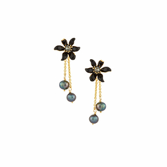 Dangling Earrings Black Lily and pearls - Les Néréides
