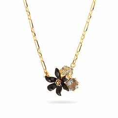 Pendant Necklace Black Lily and crystal - Les Néréides