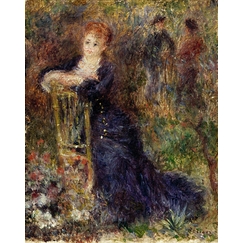 Jeune femme assise dans un jardin