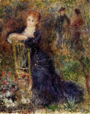 Jeune femme assise dans un jardin