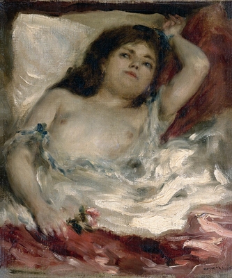 Femme demi-nue couchée: la rose