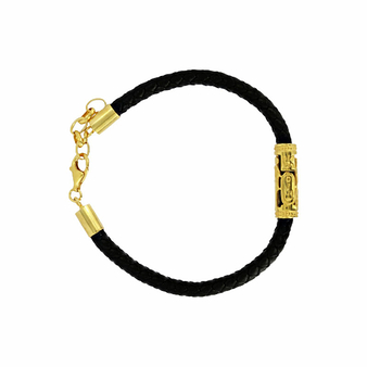 Leather Bracelet with gold cylinder seal