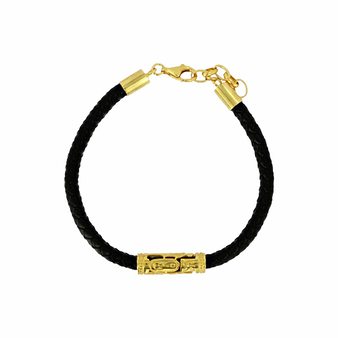Leather Bracelet with gold cylinder seal
