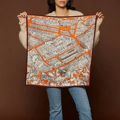 Silk Square Scarf - Turgot - Orange - 65 x 65 cm - Inoui Editions