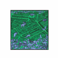 Silk Square Scarf - Turgot - Green - 65 x 65 cm - Inoui Editions