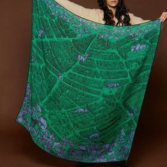 Wool, Silk and Cashmere Square Scarf - Turgot - Green - 130 x 130 cm - Inoui Editions