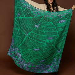 Carré en laine, soie et cachemire Turgot - Vert - 130 x 130 cm - Inoui Éditions