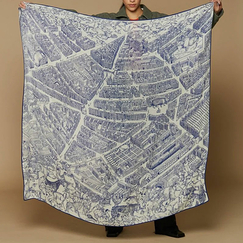Wool, Silk and Cashmere Square Scarf - Turgot - Blue - 130 x 130 cm - Inoui Editions