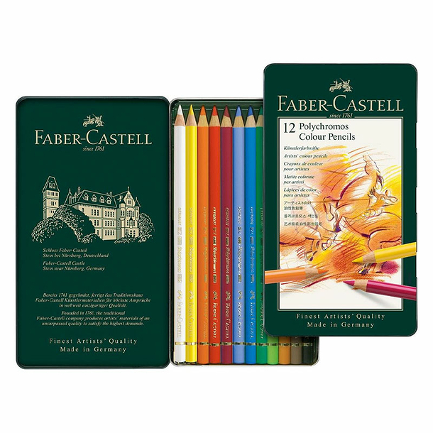 CRAYONS DE COULEUR POLYCHROMOS BOITE METALLIQUE DE 12 FABER