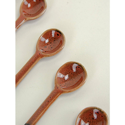 Set of 6 Hoa Bien ceramic spoons - Red