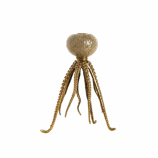 Porcelain painted shagreen / Gold Candleholder Octopus - Small