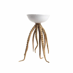 Porcelain Candleholder Octopus Bronze White - Small
