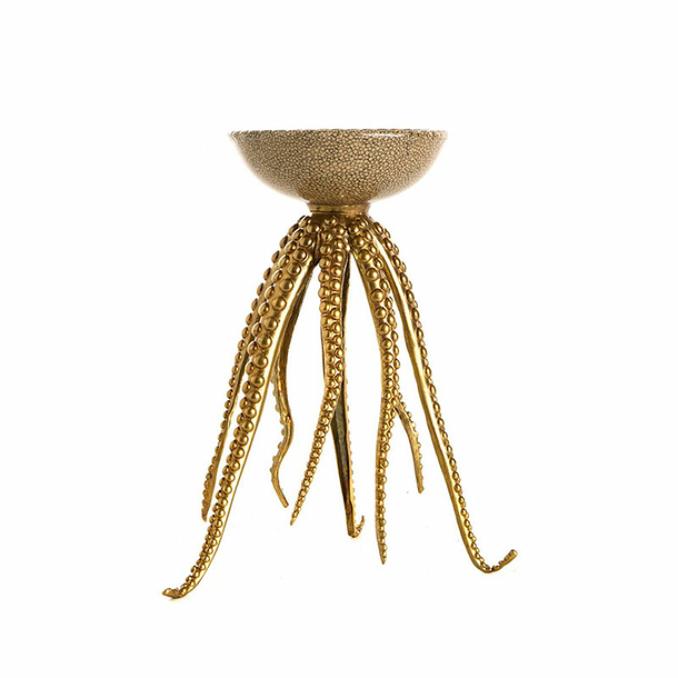 Porcelain Candleholder Octopus Bronze Black Gold