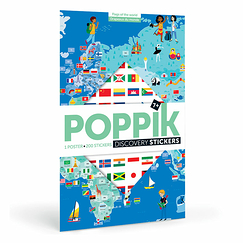 Poster pédagogique Drapeaux du monde + 200 stickers - Poppik