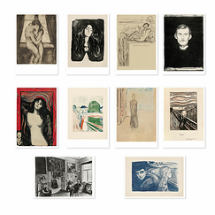 Lot de 10 cartes postales Edvard Munch. Un poème de vie, d'amour et de mort - 14 x 22 cm
