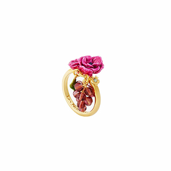 Bague cocktail Fleur de pavot violet et Grappe de raisin - Les Néréides